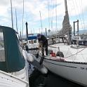 Cal struggles to get things ready for the sea trial.  I've kinda done things in reverse, the sea trial typically being first on the list as it's free.  (If you don't like how it sails, why pay for a survey?).  However, the logistics of a boat on the Island and our home on the mainland made some decisions for us.