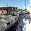 At French creek, there is never ANY dock space and so the custom is to just raft up alongside someone else's boat and then crawl across it as courteously as one can manage.  Here we're tied up to Gimli, a GREAT BIG junk rigged! steel beast.