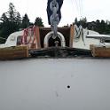 Here we can see the effect.  The hull has lifted away from the deck, seriously deforming the fibreglass.  It's astonishing that this has held up as well as it has.