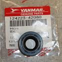 Here's the "oil seal", which is in fact the water seal, and is another very standard part.  The manufacturer is NOK, part number is AE0478A.  This is a TC type seal, dual lip, 28mm OD, 13 mm ID, 7 mm thick.  At my bearing supply house, it's about a dollar from another manufacturer.  It's the "other manufacturer" that concerns me.  These seals have a wound spring on the inside to keep tension on the shaft.  I was astonished to find that the spring in the stock seal was still perfectly shiny.  While everything else was rusty as could be, this spring looked new.  I therefore had to assume that it was made out of stainless steel (NOK does not describe the material used to make this spring).  Every other manufacturer that listed the spring material simply said "carbon steel", which implied to me that it would rust.  Also, a couple of people had reported using an O ring here in place of the spring because of the rust worries.  Add these two things up and I opted for the Yanmar part, at $15.00!