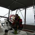 Turnagain in cruising trim, with the full doger installed.  Pretty comfortable way to travel in the rain.